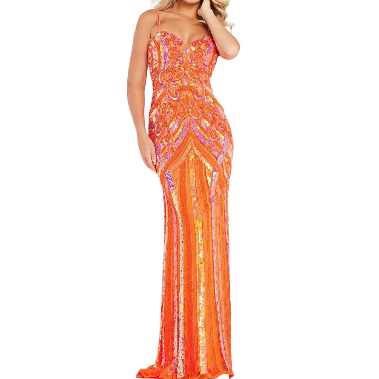 New Jovani Beaded Sheath Prom Dress In Orange